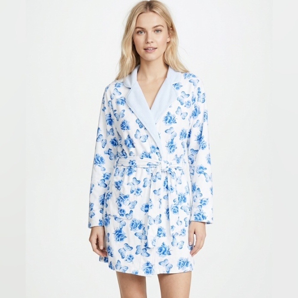 Harve Benard blue floral butterfly orint robe size small